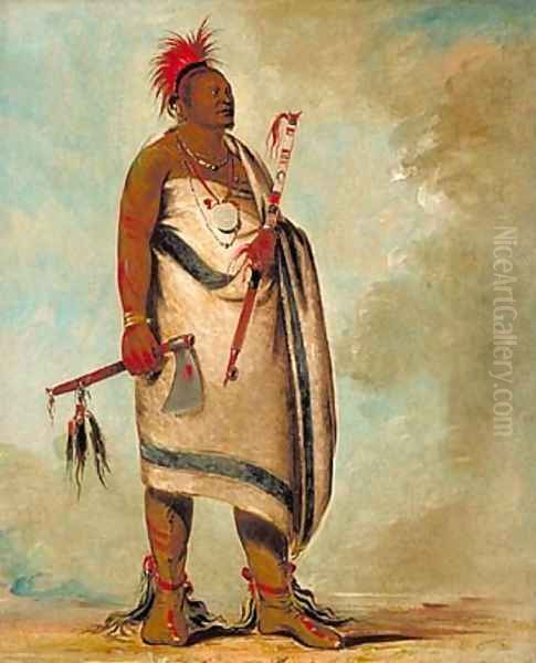 Shonka Sabe (Black Dog). Chief of the Hunkah division of the Osage tribe Oil Painting by George Catlin