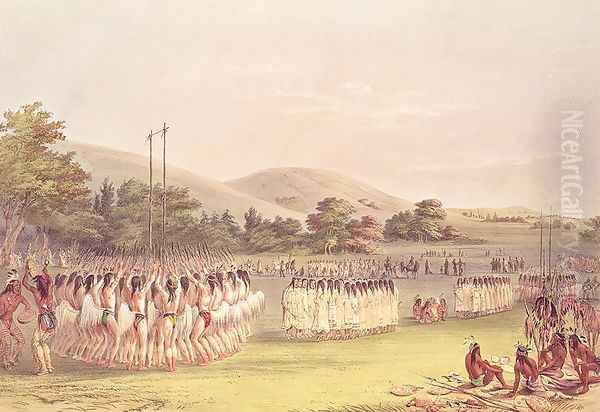 Choctaw Ball-Play Dance, 1834-35 Oil Painting by George Catlin