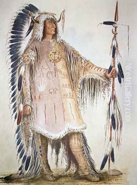 Mato-Tope, second chief of the Mandan people in 1833 Oil Painting by George Catlin