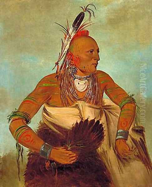 Osage warrior of the Wha-sha-she band (a subdivision of Hunkah) Oil Painting by George Catlin