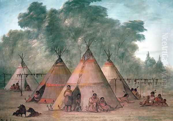 Sioux Village Oil Painting by George Catlin