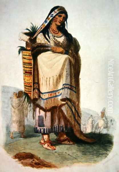 Sioux mother with baby in a cradleboard Oil Painting by George Catlin