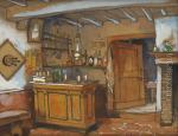 Interieur De Bistro Oil Painting by Romeo Dumoulin