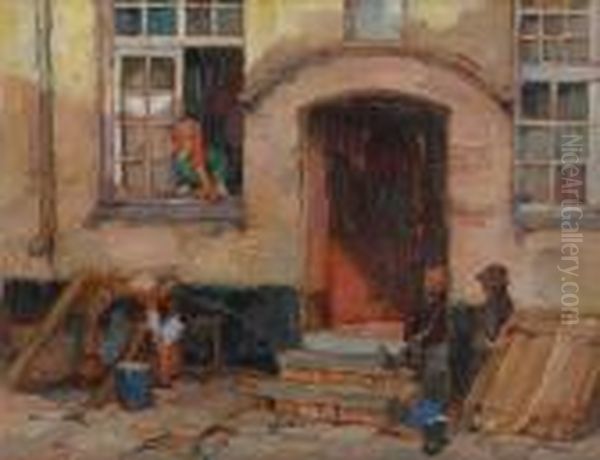 Vieille Cour A Tournai Oil Painting by Romeo Dumoulin