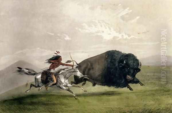 The Buffalo Chase 'Singling Out' Oil Painting by George Catlin