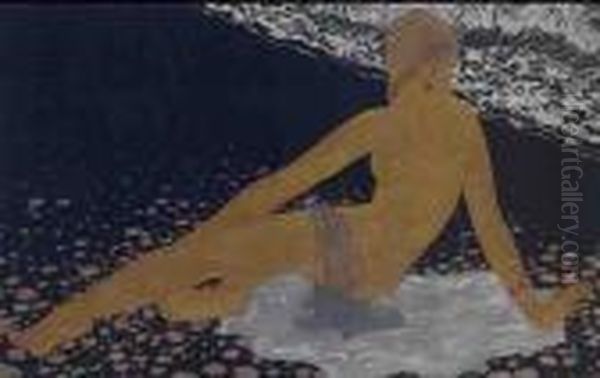 Woman Bathing Oil Painting by Jean Dunand