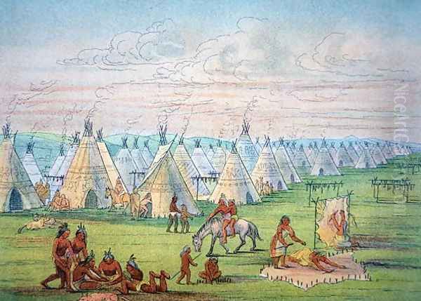 Sioux Camp Scene, 1841 Oil Painting by George Catlin