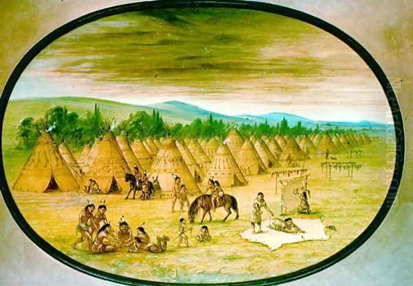 Tipi Village, c.1830 Oil Painting by George Catlin