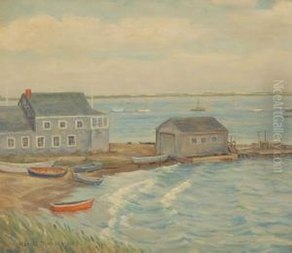 Breezy Day, Stage Harbor Fish Wharf Oil Painting by Harold C. Dunbar