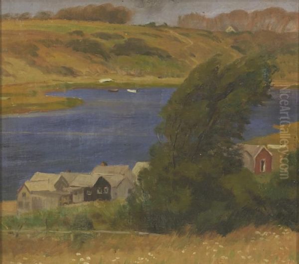 Shacks On The Oyster River. Signed On Reverse Harold Dunbar. Oil Painting by Harold C. Dunbar