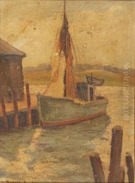 Boat At Dock Oil Painting by Harold C. Dunbar