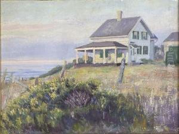 Cape Cod House With Theocean In The Distance. Oil Painting by Harold C. Dunbar