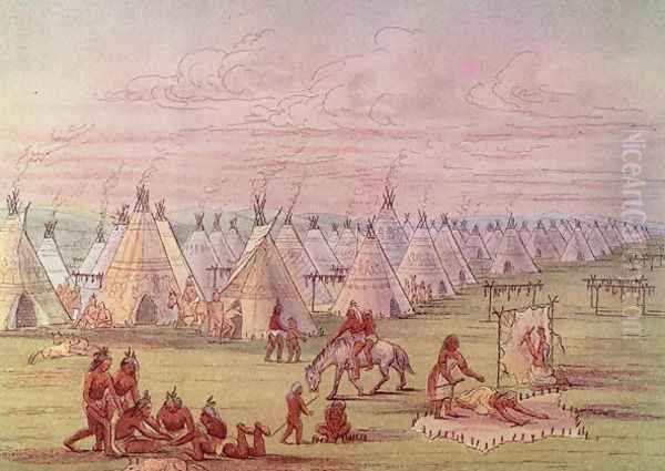 Comanchee Village Oil Painting by George Catlin