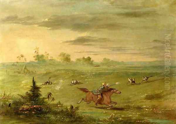 Ostrich Chase, Buenos Aires Oil Painting by George Catlin