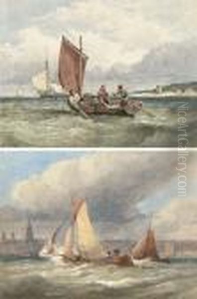 Jersey Fishermen; And Dutch Boats Off Amsterdam (bothillustrated) Oil Painting by Edward R.W.S Duncan