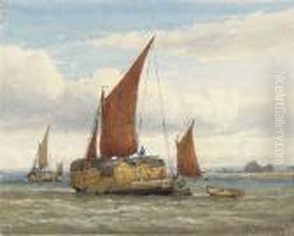 Hay Barges On The Estuary Oil Painting by Edward R.W.S Duncan