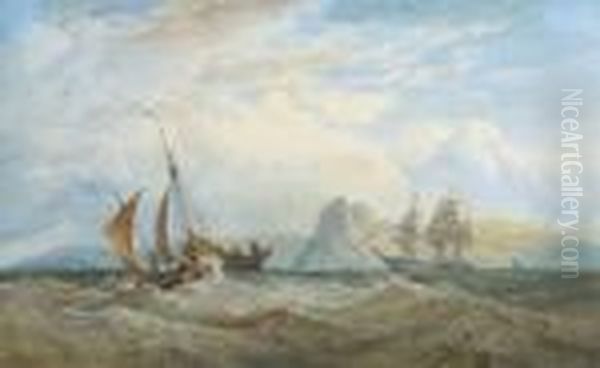 A Merchantman And Local Craft Off The South Wales' Coast Oil Painting by Edward R.W.S Duncan