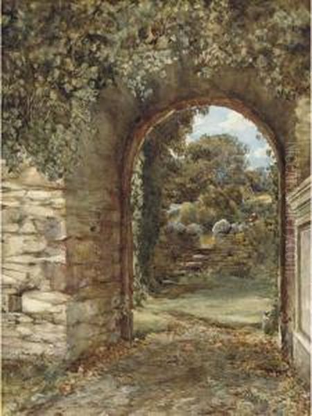 An Ivy-clad Arch With A View To A Garden Beyond Oil Painting by Edward R.W.S Duncan