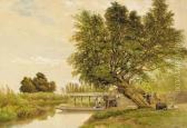 By The Thames At Cookham, Berkshire Oil Painting by Edward R.W.S Duncan