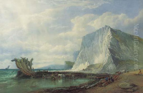 Culver Cliff, Isle Of Wight, After The Wreck Oil Painting by Edward R.W.S Duncan