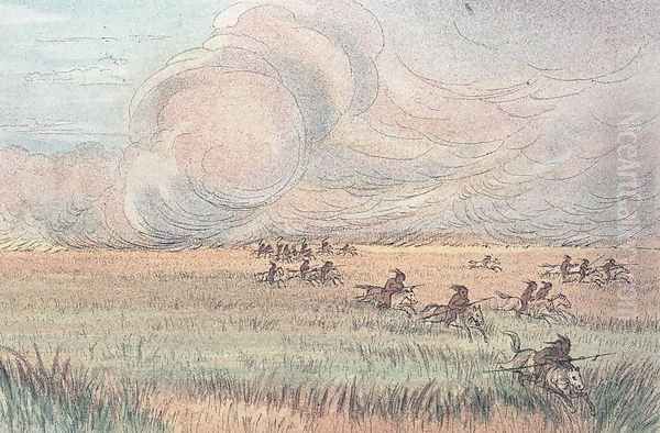 Missouri prairie fire Oil Painting by George Catlin