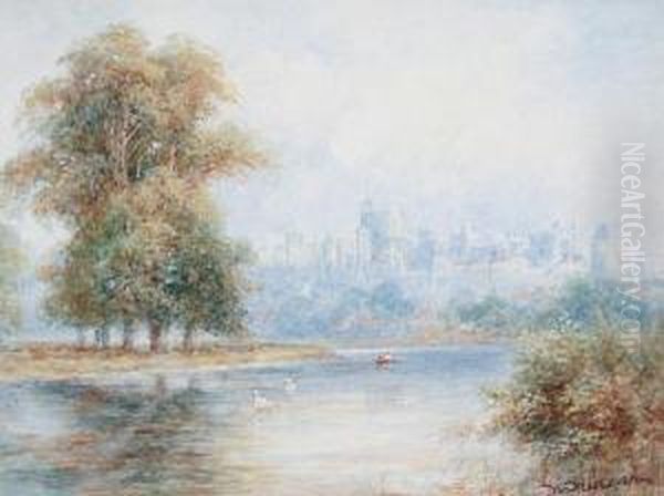 Windsor Castle From The River Oil Painting by Walter Duncan