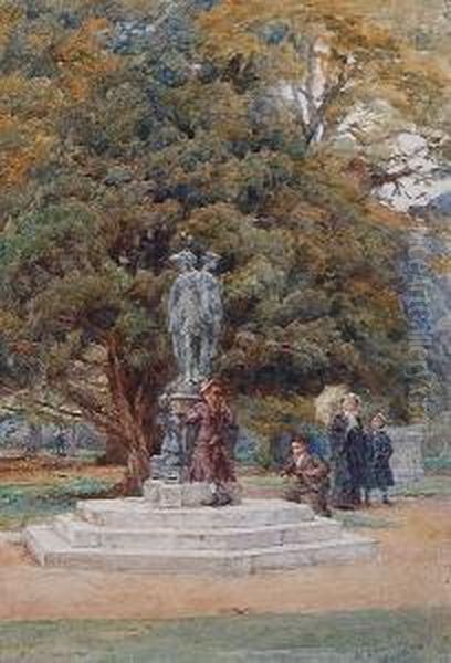 A Drinking Fountain At Hampton Court Oil Painting by Walter Duncan