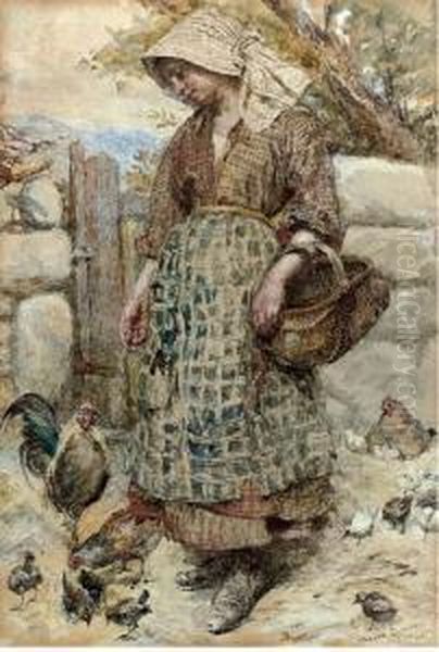 Feeding The Fowls Oil Painting by Walter Duncan