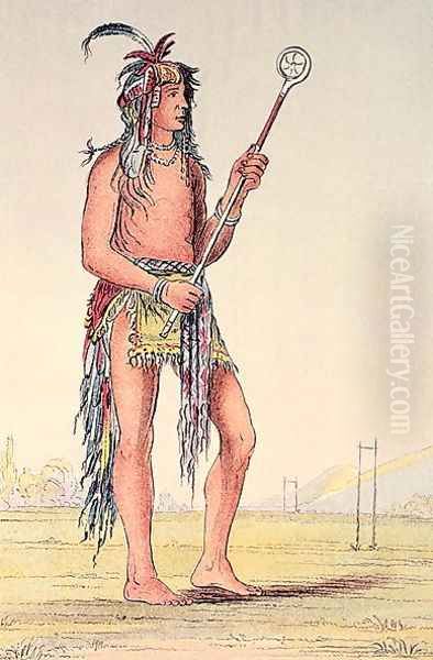 Sioux ball player Ah-No-Je-Nange, 'He who stands on both sides' Oil Painting by George Catlin