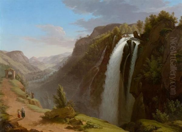 Waterfall Near Reichenbach. Oil Painting by Balthasar Anton Dunker