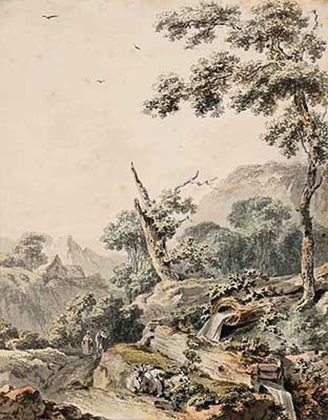 Gebirgslandschaft Mit Bauernpaar Oil Painting by Balthasar Anton Dunker