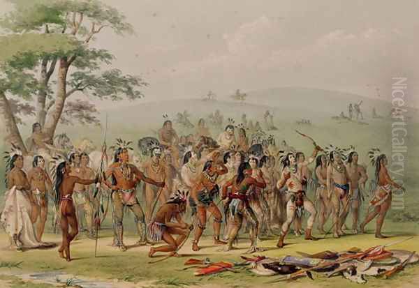 Mandan Archery Contest, c.1832 Oil Painting by George Catlin