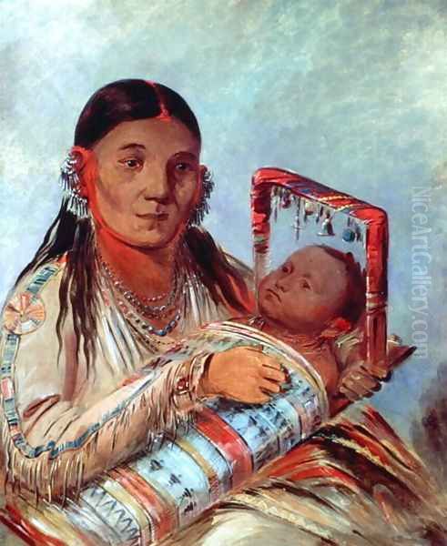 Sioux mother and baby, c.1830 Oil Painting by George Catlin