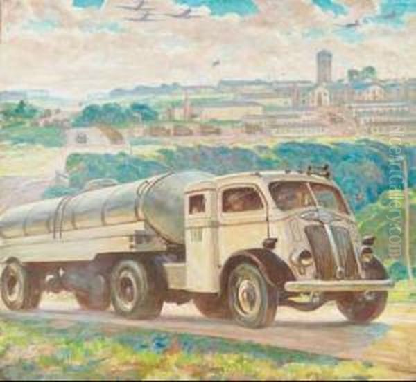 The White Motor Company Milk 
Transporter (illustration For The Saturday Evening Post,december,1943) by Harvey T. Dunn