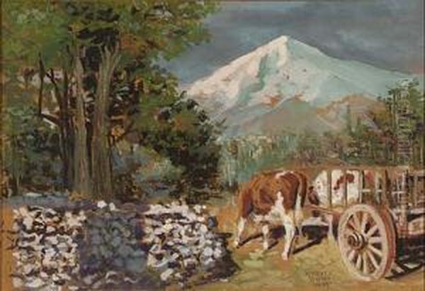 Mountain Landscape With A Cow And Wagon Oil Painting by Harvey T. Dunn