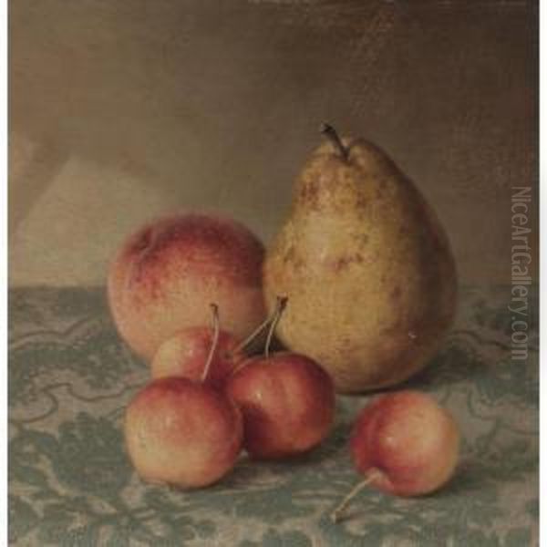 Pear, Peach And Cherries Oil Painting by Robert Spear Dunning