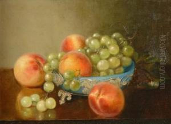 Still Life With Peaches And Grapes Oil Painting by Robert Spear Dunning