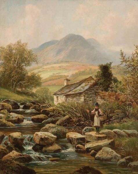 Crossing The Stream Oil Painting by Albert Dunnington