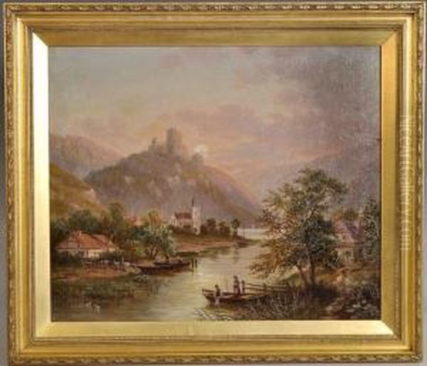 A Peaceful Evening N The Rhine Oil Painting by Albert Dunnington