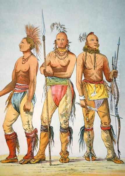 Three Osage Braves, 1841 Oil Painting by George Catlin