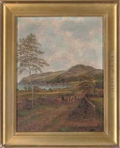 Herding Cattle Beside A Highland Coast Oil Painting by Albert Dunnington