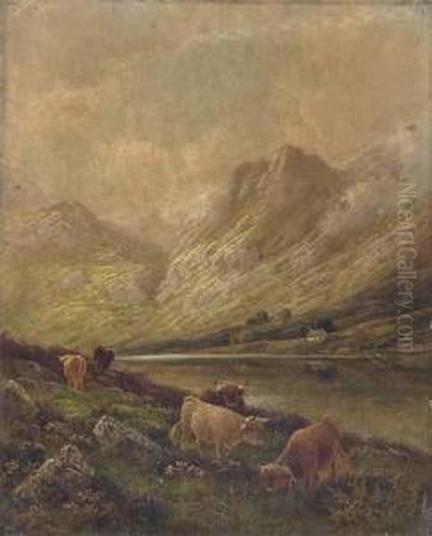 Highland Cattle, Perthshire; And Highland Cattle By Loch Eck Oil Painting by Albert Dunnington