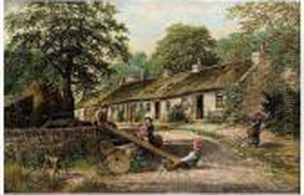 See-saw, The Old Cottage Homes, Lamlash, Arran Oil Painting by Albert Dunnington