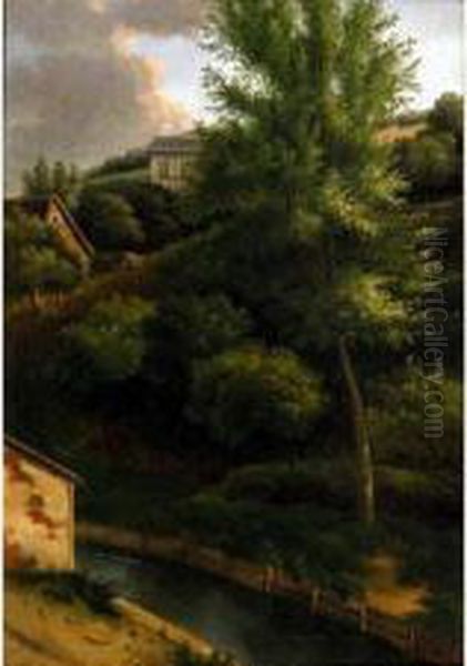 Hyacinthe Paysage Dile De Francehuile Sur Toile 28 X 18 Oil Painting by Alexandre-Hyacinthe Dunouy