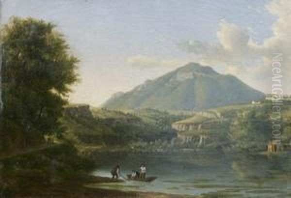 Pecheurs Sur Un Lac Oil Painting by Alexandre-Hyacinthe Dunouy