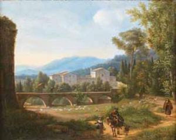 Paysans Dans La Campagne Italienne Oil Painting by Alexandre-Hyacinthe Dunouy