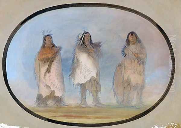 Little Bear, Steep Wind, The Dog; Three Distinguished Warriors of the Sioux Tribe Oil Painting by George Catlin