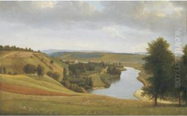 River Landscape Oil Painting by Alexandre-Hyacinthe Dunouy