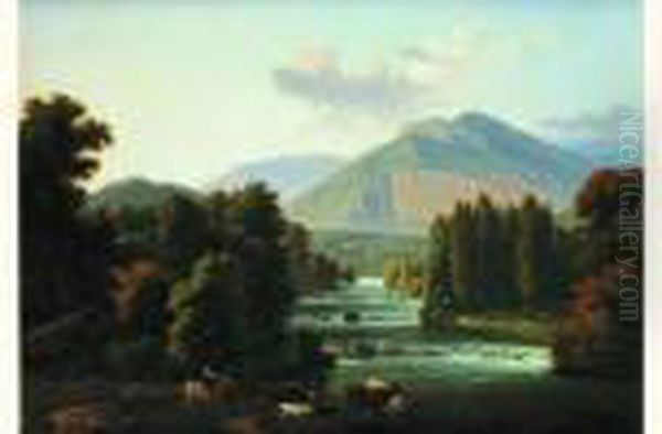 Paysage De La Campagne Italienne Avec Des Cascatelles Oil Painting by Alexandre-Hyacinthe Dunouy