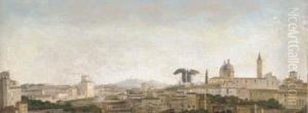 Capriccio View Of Rome With The Monte De Giustizia And Villamontalto Negroni Oil Painting by Alexandre-Hyacinthe Dunouy